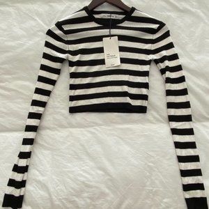 ZARA - NWT - Cropped Black & White Knit Striped Top (Size: SMALL)